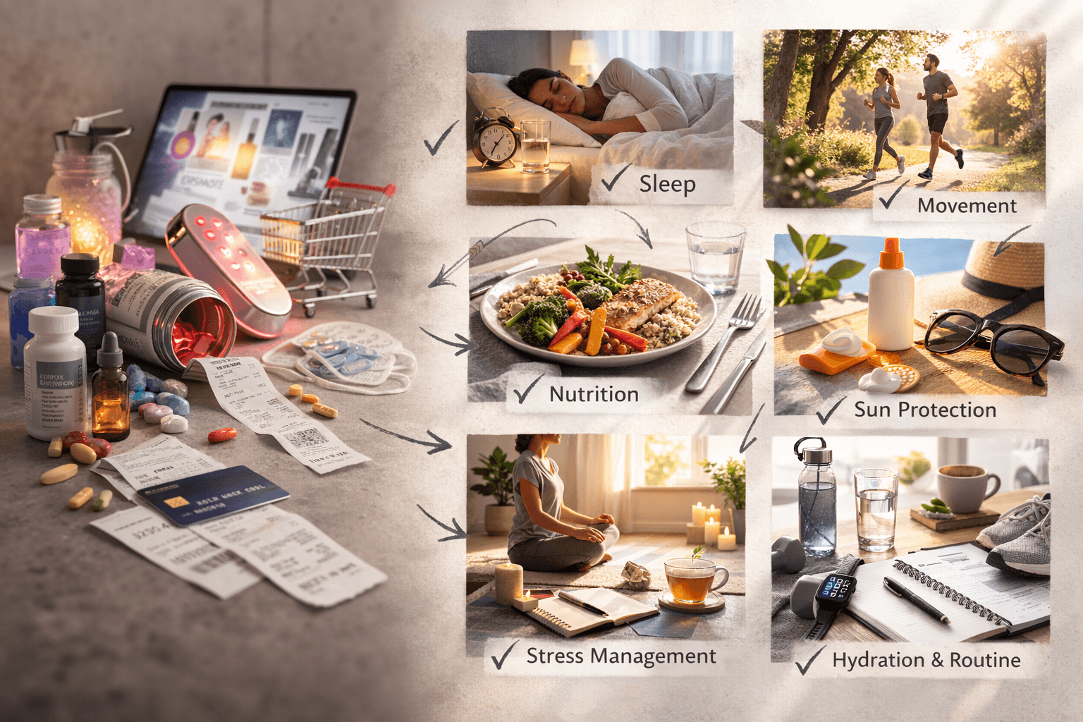 Practical longevity habits replacing expensive anti-aging myths