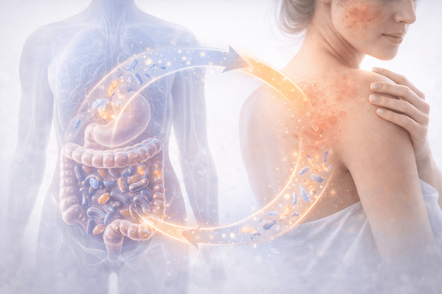 Gut-skin axis illustration connecting microbiome and skin inflammation