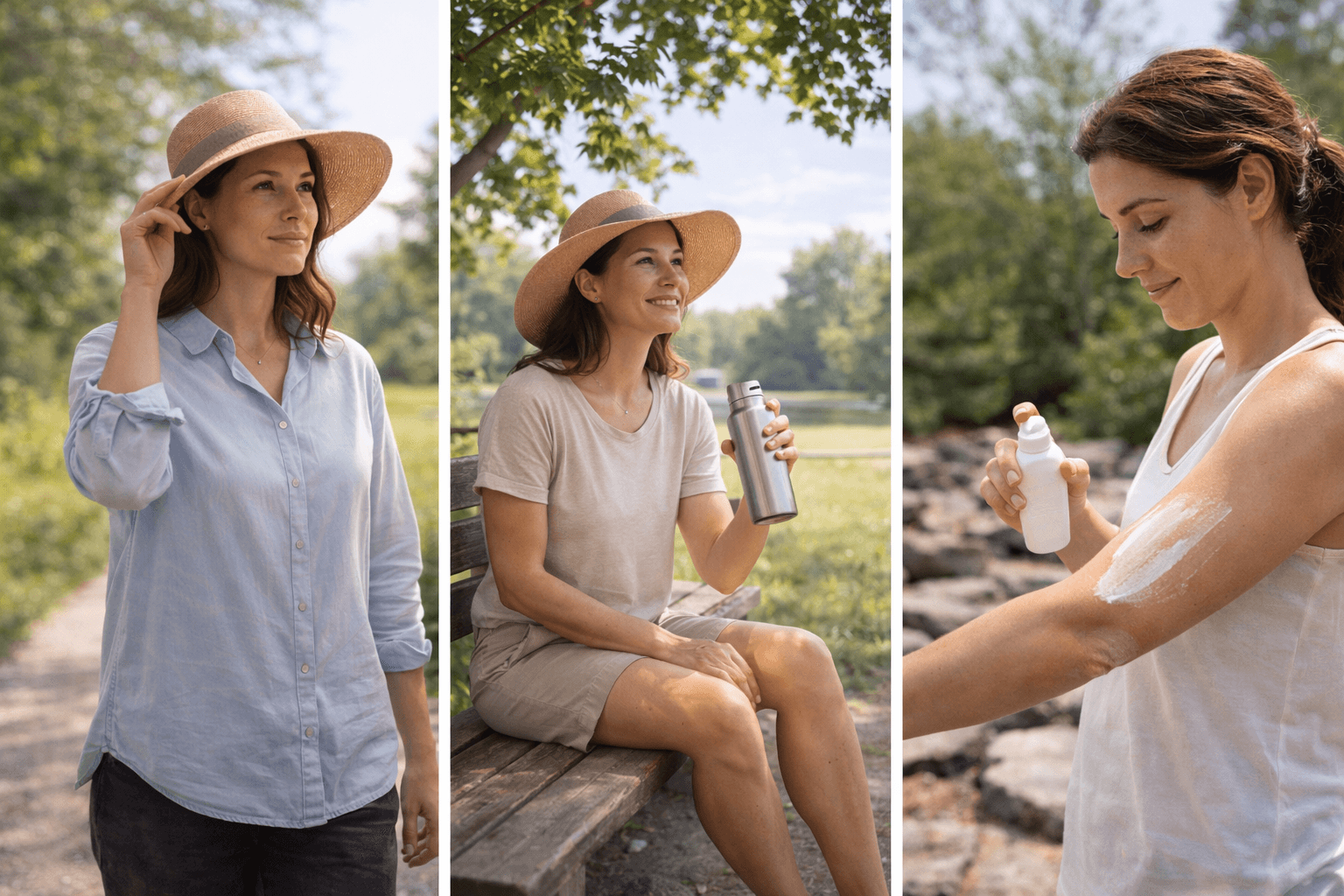 Everyday sun-safe routine with shade and reapplication habits